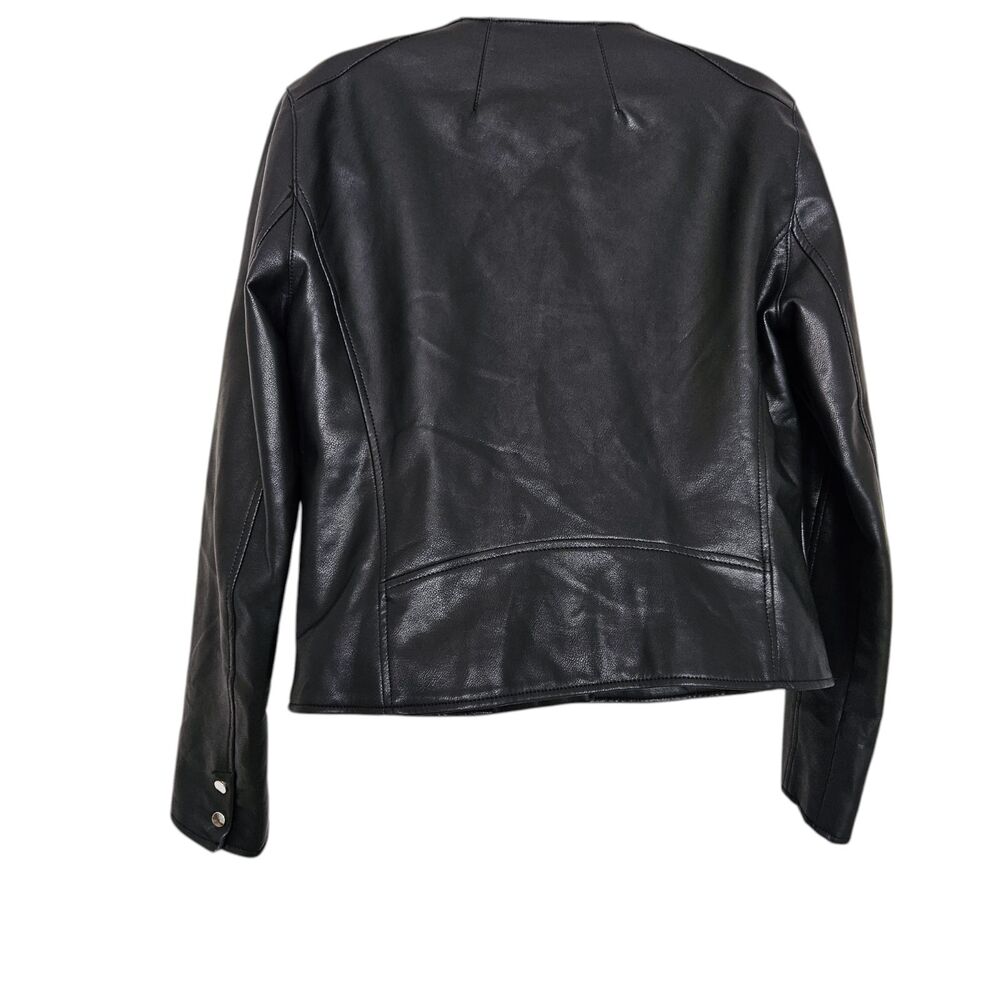 Mango MNG Faux Leather Biker Moto Jacket Womens Medium Black Zip - Picture 8 of 11